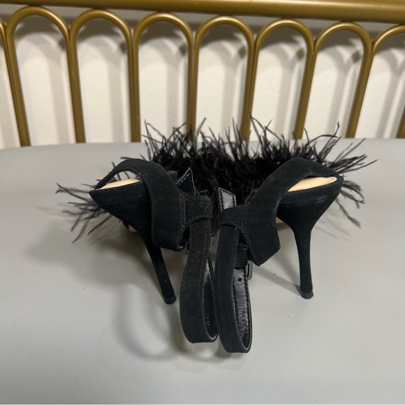Ivanka Trump Black ostrich Feathered Women' strap stilettos no flaws size 7 - Picture 5 of 12